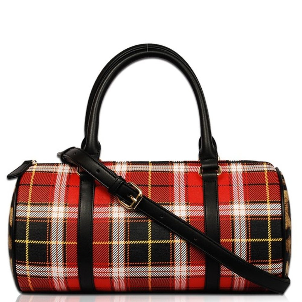 Black Red Buffalo Plaid Check Boston Bag